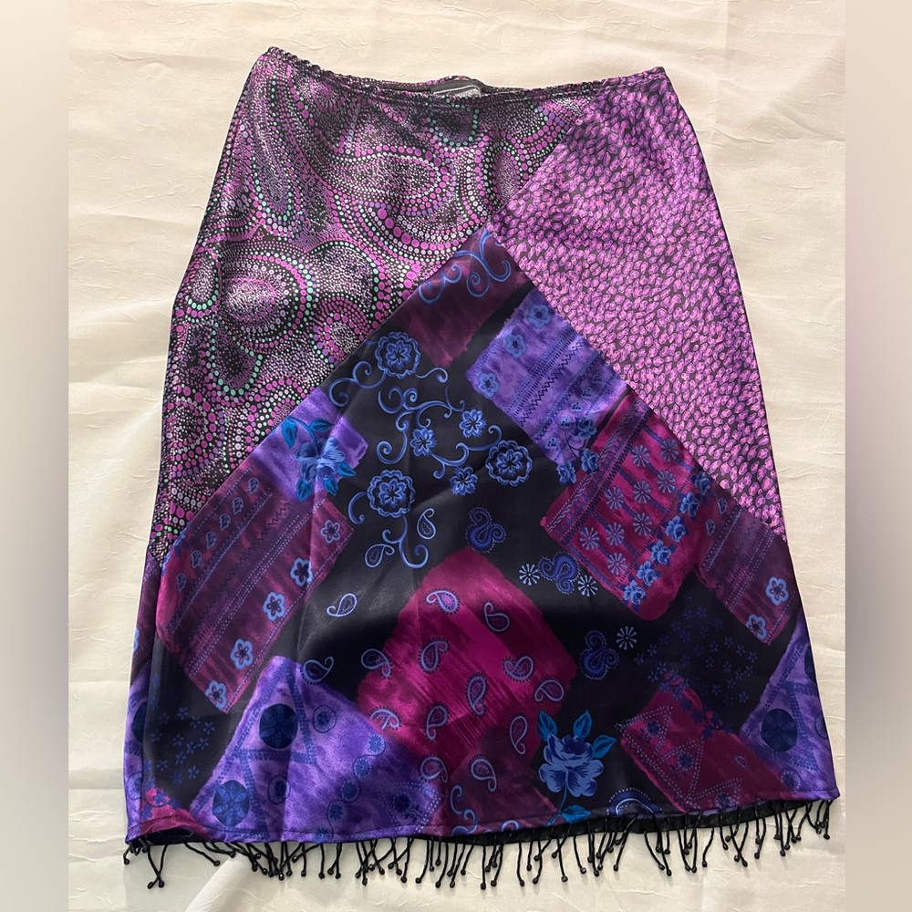 Women's Purple Patchwork A-Line Skirted vintage Y2K whimsigoth beaded